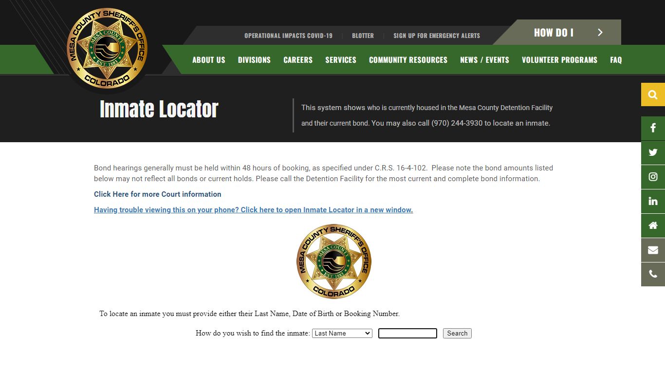 Inmate Locator - Mesa County Sheriff's Office - Mesa ...