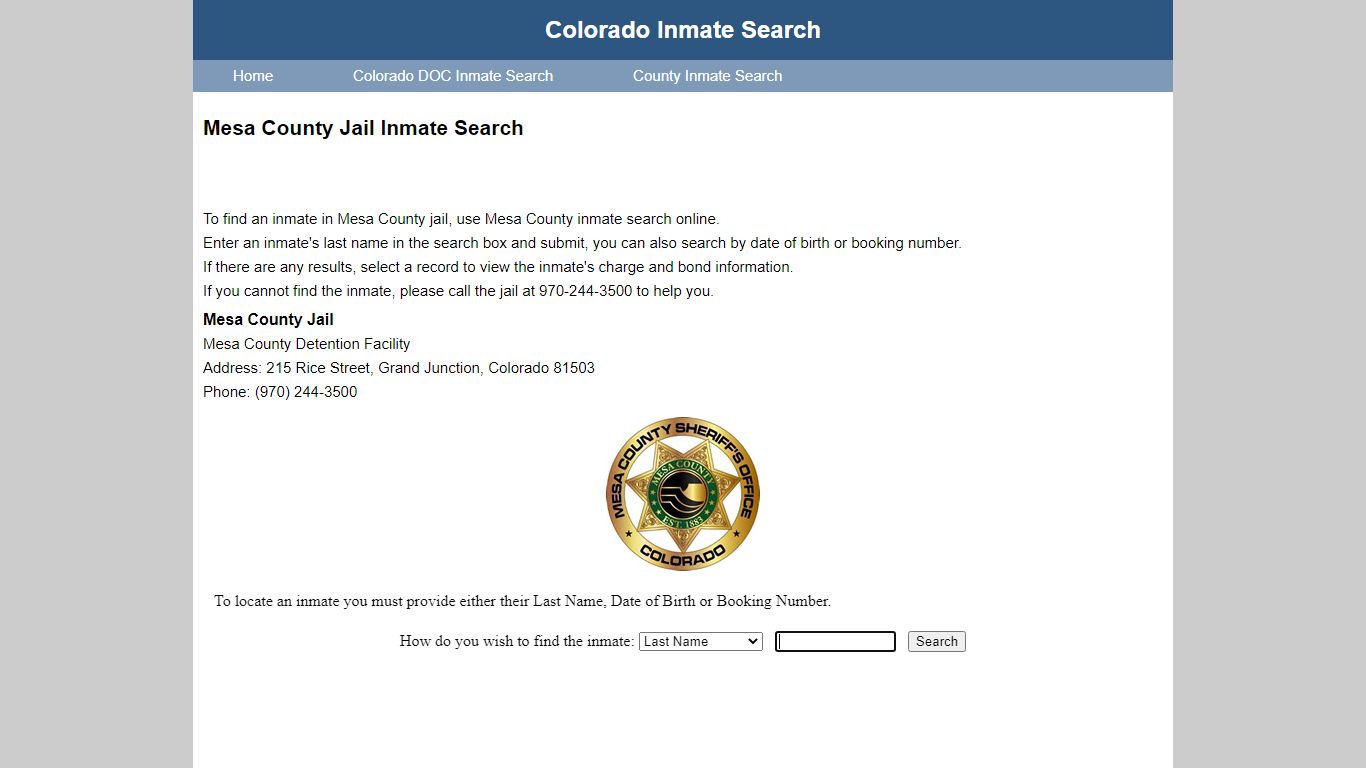 Mesa County Jail Inmate Search