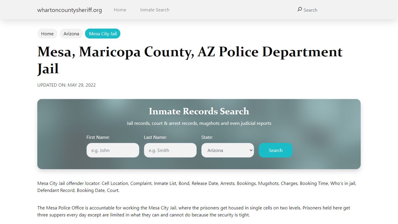 Mesa, AZ City Jail Inmates, Arrests - Wharton County Sheriff